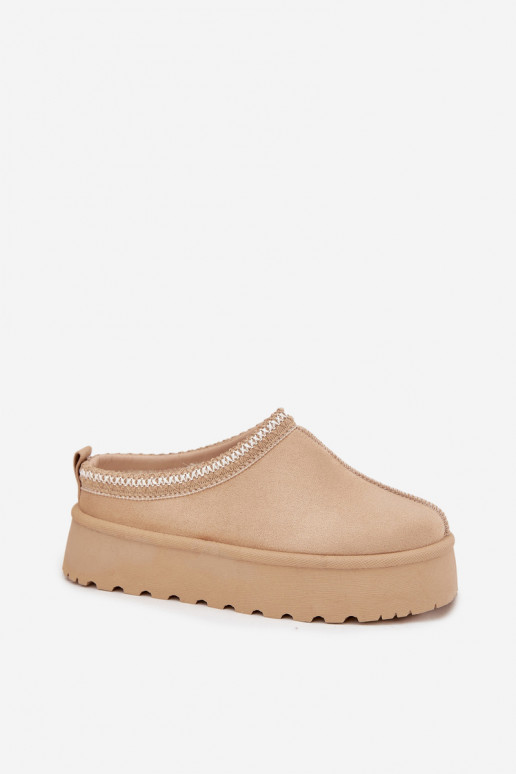 Stivali da neve beige Įjungtarirya da donna con tacco basso, platform e pelliccia