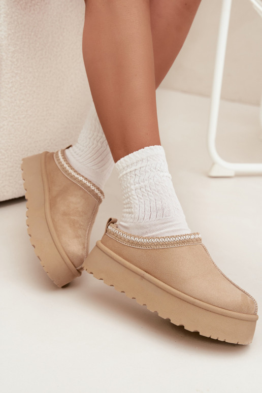 Stivali da neve beige Įjungtarirya da donna con tacco basso, platform e pelliccia