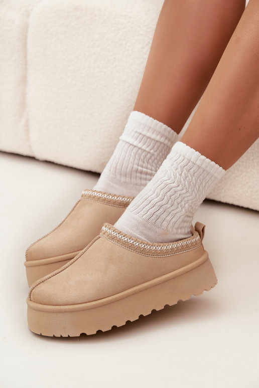 Stivali da neve beige Įjungtarirya da donna con tacco basso, platform e pelliccia