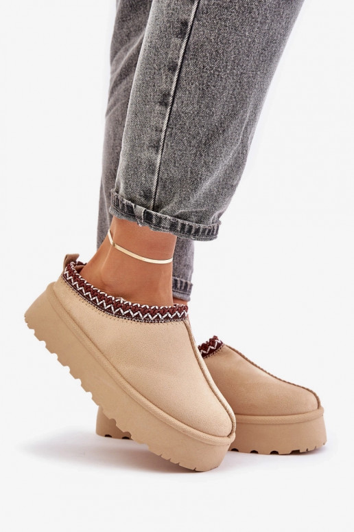 Stivali da neve beige Įjungtarirya da donna con tacco basso, platform e pelliccia