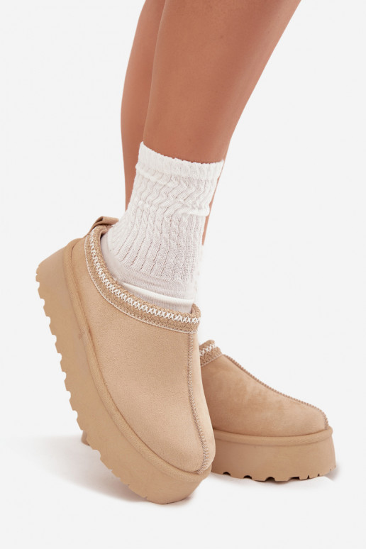 Stivali da neve beige Įjungtarirya da donna con tacco basso, platform e pelliccia