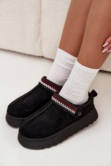 Stivali da neve Basso per le donneRuchomym Strisceem I Haftem con una piattaforma colore nero Lyrisse