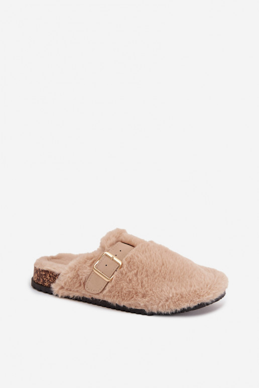 con una pelliccia Pantofole da donna con una piattaforma con cinghie I con fibbie beige Noraline