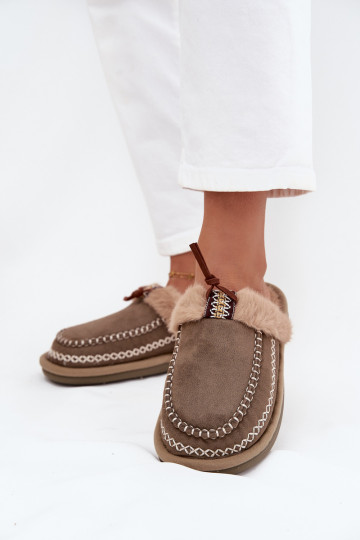 Pantofole donna con pelliccia e ricamo, color verde Perivelle 2
