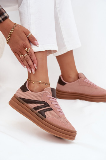 Scarpe sportive in velluto da donna con piattaforma, color rosa Skye