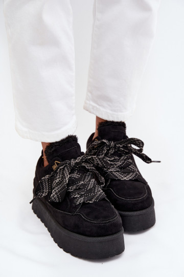 con lacci Stivali da neve Femminile con una piattaforma riscaldamento con pelliccia all interno colore nero Tavelle