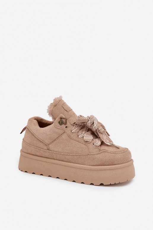 con lacci Stivali da neve Femminile con una piattaforma riscaldamento con pelliccia all interno beige Tavelle con lacci Stivali da neve Femminile con una piattaforma riscaldamento con pelliccia all interno beige Tavelle