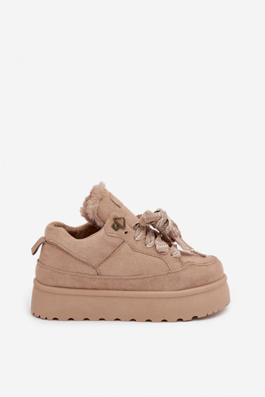 con lacci Stivali da neve Femminile con una piattaforma riscaldamento con pelliccia all interno beige Tavelle con lacci Stivali da neve Femminile con una piattaforma riscaldamento con pelliccia all interno beige Tavelle