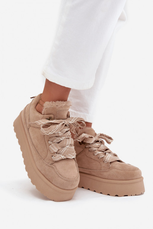 con lacci Stivali da neve Femminile con una piattaforma riscaldamento con pelliccia all interno beige Tavelle con lacci Stivali da neve Femminile con una piattaforma riscaldamento con pelliccia all interno beige Tavelle