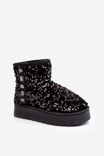 Stivali da neve platform con decorazione di paillettes neri per donna „Silmo"
