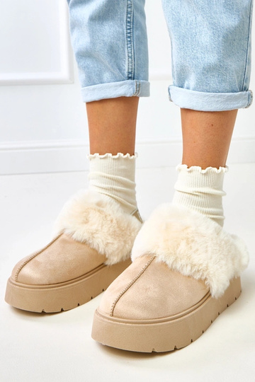 Stivali da neve corti beige imbottiti in pelliccia con gomma Eija
