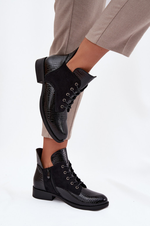 con effetto vernice Stivali da donna Con decorazioni Tłoczeniem riscaldamento Vinceza 16477 colore nero