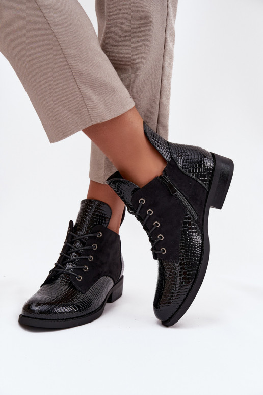 con effetto vernice Stivali da donna Con decorazioni Tłoczeniem riscaldamento Vinceza 16477 colore nero