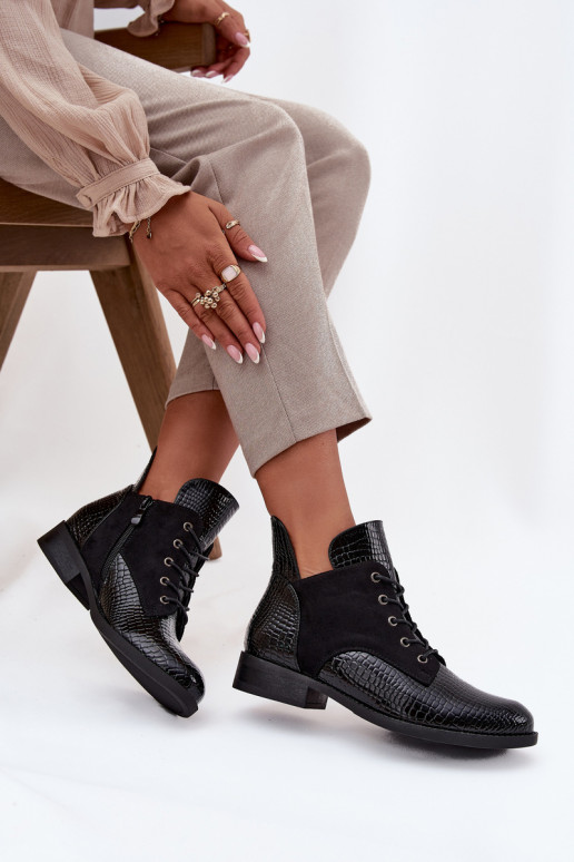 con effetto vernice Stivali da donna Con decorazioni Tłoczeniem riscaldamento Vinceza 16477 colore nero