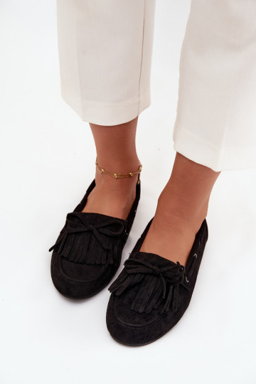 Mocassini donna con frange e fiocco Olivianne color nero