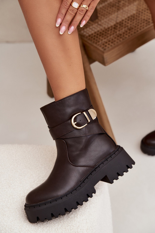 riscaldamento Stivali da donna con fibbie dorate CzekoladoAe Elanore riscaldamento Stivali da donna con fibbie dorate CzekoladoAe Elanore