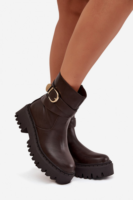 riscaldamento Stivali da donna con fibbie dorate CzekoladoAe Elanore riscaldamento Stivali da donna con fibbie dorate CzekoladoAe Elanore
