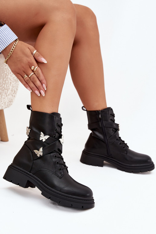 riscaldamento Stivaletti da lavoro con cinghie I color argentomi Przypinkami colore nero Kaelina riscaldamento Stivaletti da lavoro con cinghie I color argentomi Przypinkami colore nero Kaelina