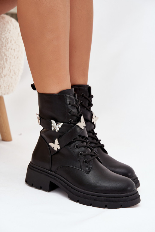 riscaldamento Stivaletti da lavoro con cinghie I color argentomi Przypinkami colore nero Kaelina riscaldamento Stivaletti da lavoro con cinghie I color argentomi Przypinkami colore nero Kaelina