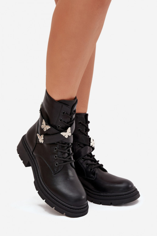 riscaldamento Stivaletti da lavoro con cinghie I color argentomi Przypinkami colore nero Kaelina riscaldamento Stivaletti da lavoro con cinghie I color argentomi Przypinkami colore nero Kaelina