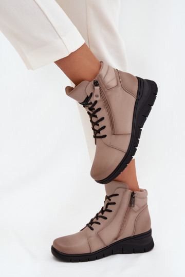 Pelle Stivali da donna Su un cuneo riscaldamento Vinceza 39963 beige