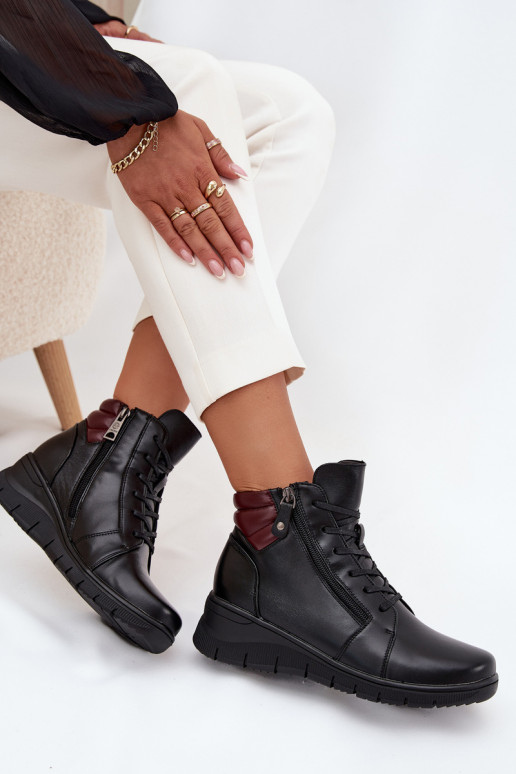 Pelle Stivali da donna Su un cuneo riscaldamento Vinceza 39963 colore nero