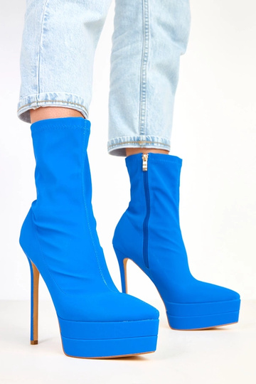 Stivaletti blu in satin con tacco e plateau Ramla
