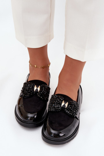 Mocassini laccati da donna con fiocchi S.Barski HY51-319 neri