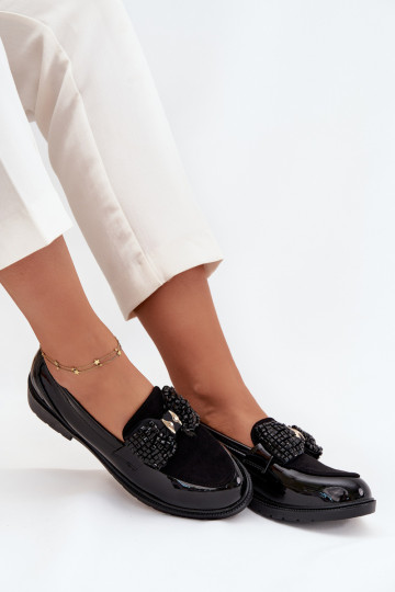 Mocassini laccati da donna con fiocchi S.Barski HY51-319 neri 2