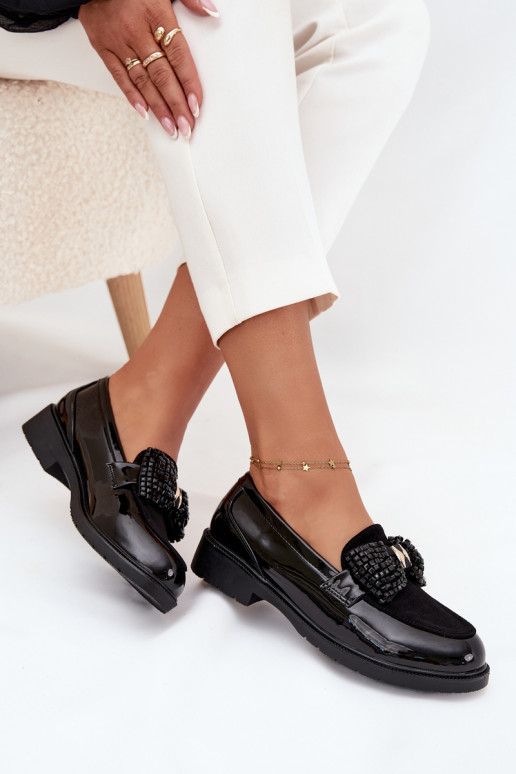 Mocassini laccati da donna con fiocchi S.Barski HY51-319 neri