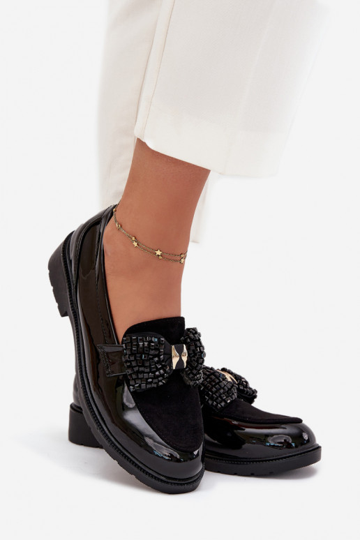 Mocassini laccati da donna con fiocchi S.Barski HY51-319 neri