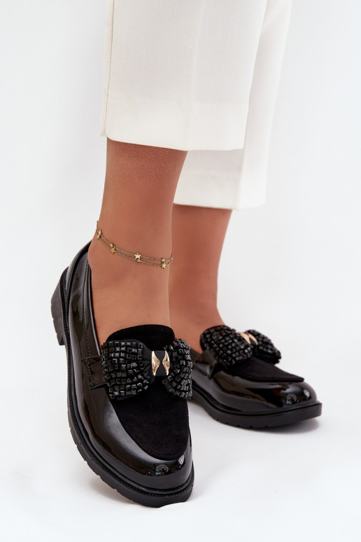 Mocassini laccati da donna con fiocchi S.Barski HY51-319 neri