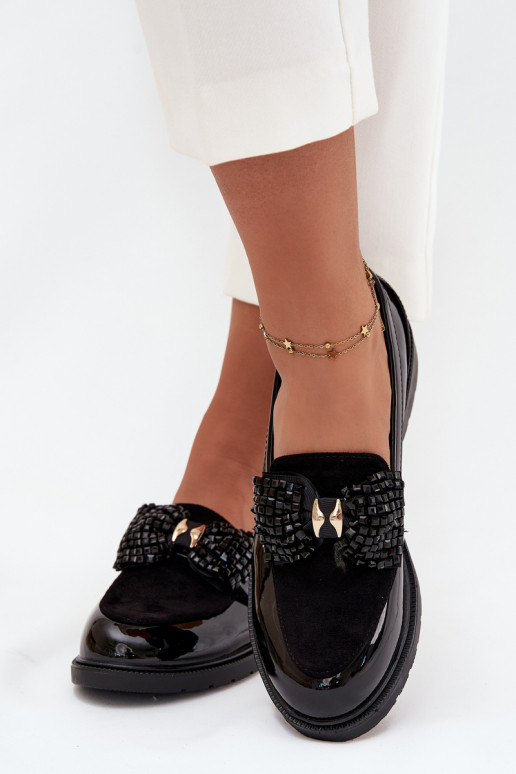 Mocassini laccati da donna con fiocchi S.Barski HY51-319 neri