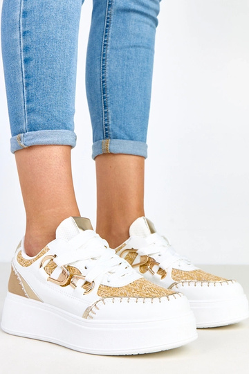 Lina sneakers sabbia su piattaforma con dettaglio intrecciato