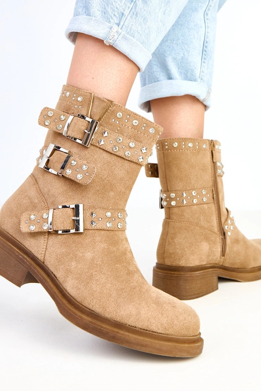 Stivaletti marroni con zirconi e... Stivaletti marroni con zirconi e...