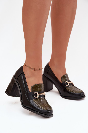 Scarpe da donna con tacchi e dettagli dorati verde e nero Novella 2