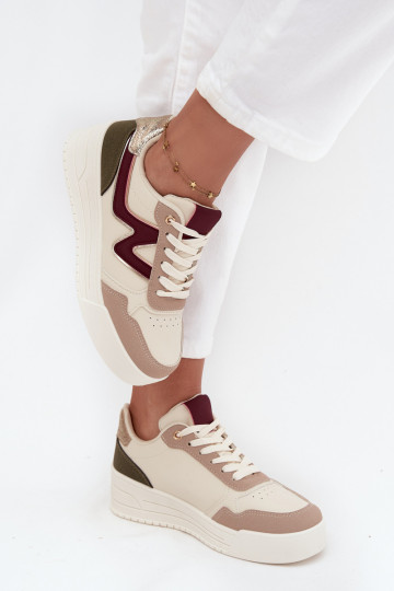 Scarpe sportive da donna con platform e dettagli color oro, color sabbia, Zalvra