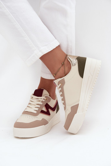 Scarpe sportive da donna con platform e dettagli color oro, color sabbia, Zalvra 2