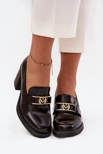 Scarpe da donna con tacco e dettagli oro color cioccolato Privelle