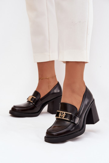Scarpe da donna con tacco e dettagli oro color cioccolato Privelle 2