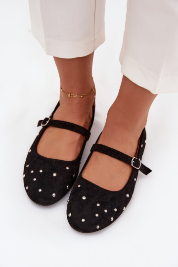 Decorato Ballerine Femminile con cinghie colore nero Olivisse