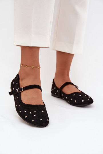 Ballerine decorate da donna con cinturini color nero Olivisse 2