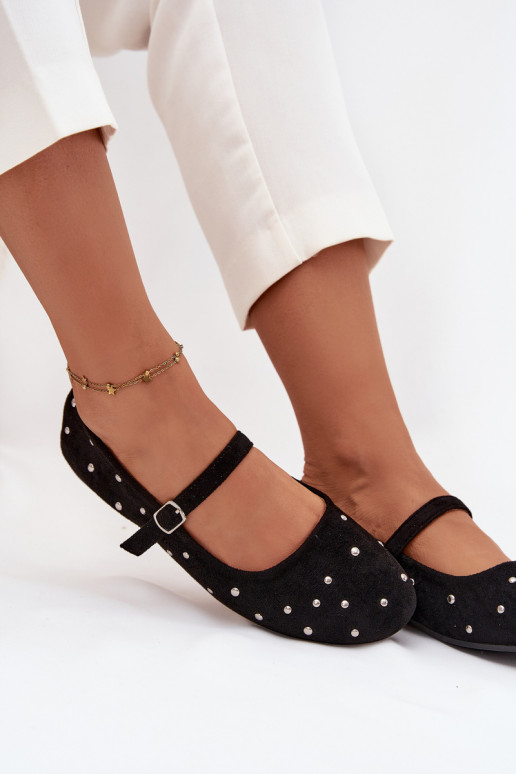 Decorato Ballerine Femminile con cinghie colore nero Olivisse Decorato Ballerine Femminile con cinghie colore nero Olivisse