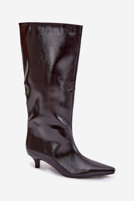 con effetto vernice stivali da donna Con tacco basso Borgogna Mireva con effetto vernice stivali da donna Con tacco basso Borgogna Mireva