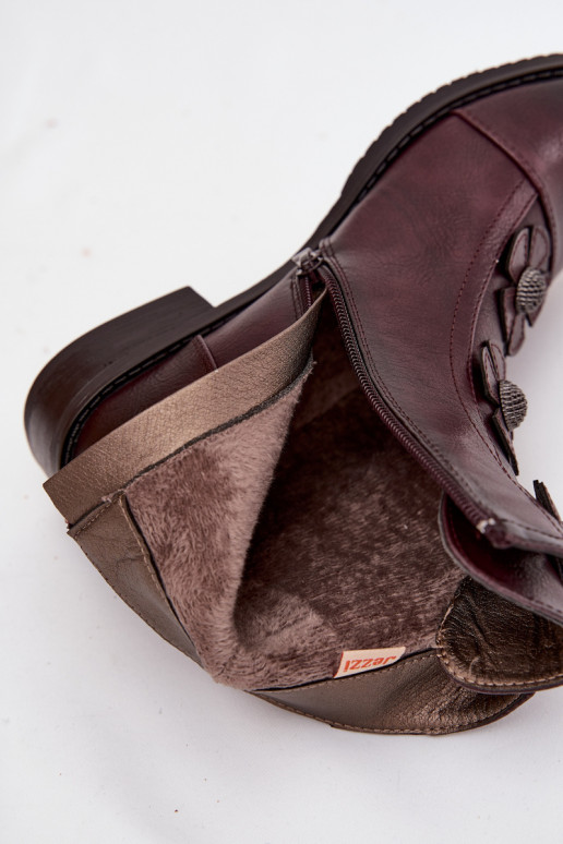 riscaldamento Stivali da donna con tacchi larghi Con decorazionii con motivi florealikami Borgogna Pravienne