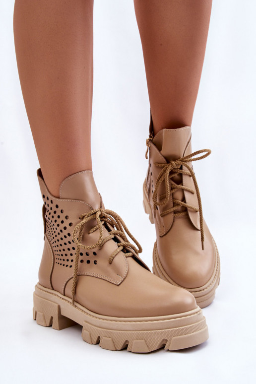 Pelle stivali da equitazione alti con elementi traforati beige Abilene Pelle stivali da equitazione alti con elementi traforati beige Abilene