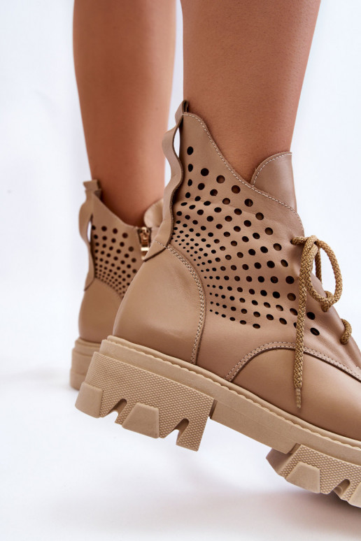 Pelle stivali da equitazione alti con elementi traforati beige Abilene Pelle stivali da equitazione alti con elementi traforati beige Abilene