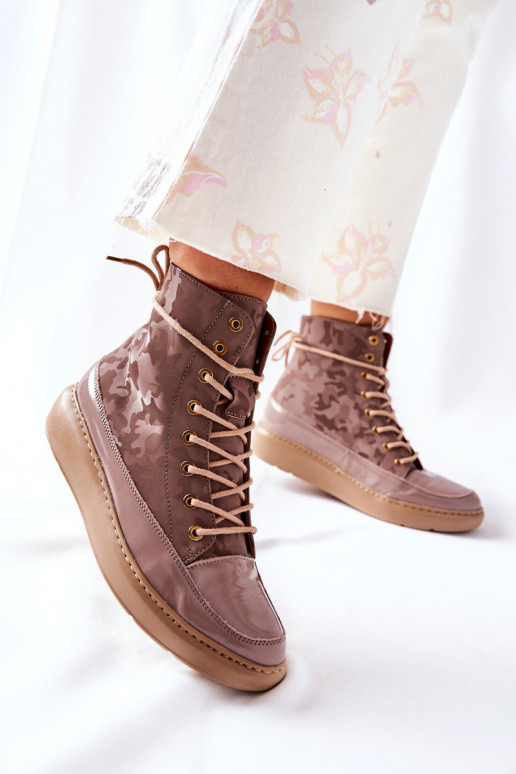 Stile sportivo Pelle scarpe LeAski 3034 beige con mimetismo Stile sportivo Pelle scarpe LeAski 3034 beige con mimetismo