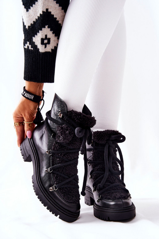 Pelle Stivali scarpe con cinghie LeAski colore nero 3116