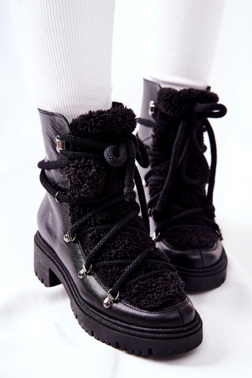 Pelle Stivali scarpe con cinghie LeAski colore nero 3116